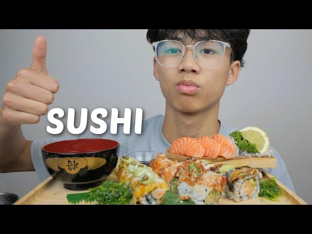 SUSHI *Salmon Sashimi with 3 Different Sushi Rolls and Miso Soup | N.E Let's Eat