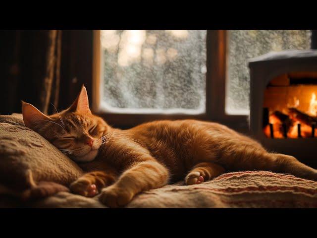 COZY WINTER: Purring Cat Sound and Cozy Fireplace for Heal Insomnia, Deep Sleep