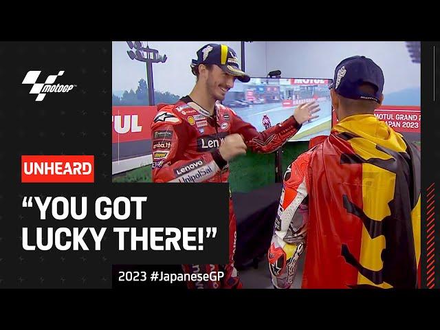 The Top 3 react to the flag to flag MotoGP™ race! ️ | 2023 #JapaneseGP UNHEARD