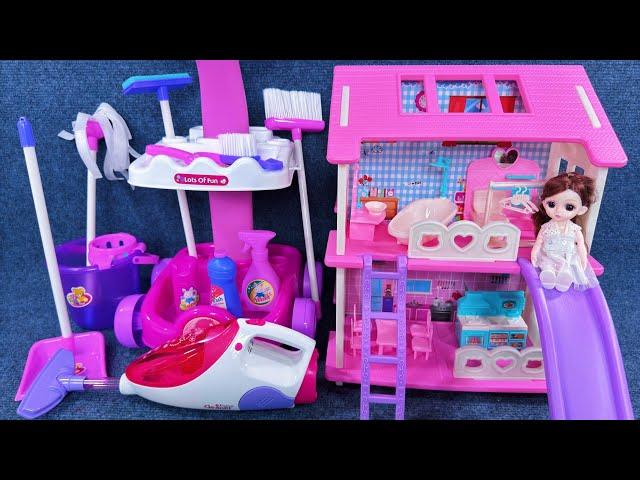 9 Minutes Satisfying with Unboxing Cute Doll House Playset，Pink Cleaning Cart Toy ASMR | Review Toys