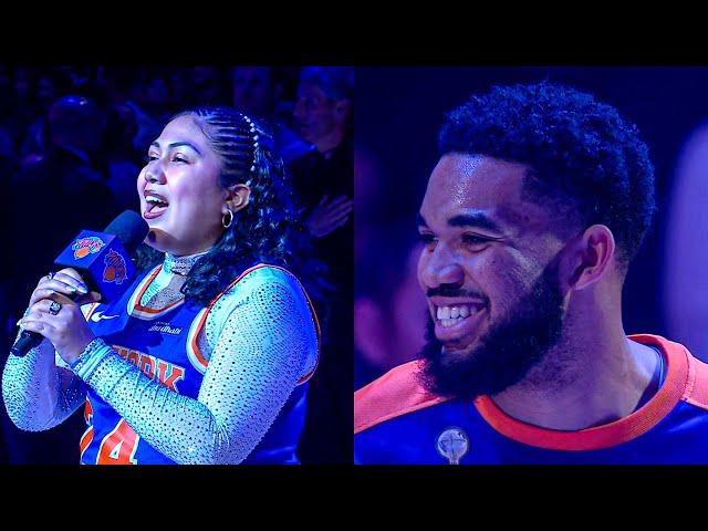 Girl STOPS Singing National Anthem at Hornets-Knicks Game After Fan Screams