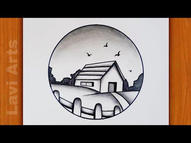 How to Draw a Landscape Drawing in circle , Pencil sketch |Circle scenery drawing | Art