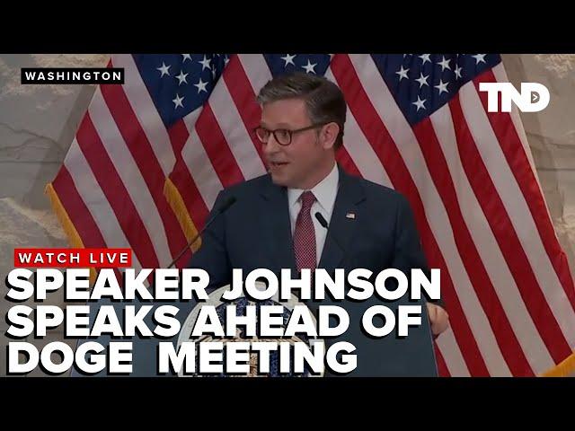 House Speaker Mike Johnson speaks before meeting with Elon Musk and Vivek Ramaswamy