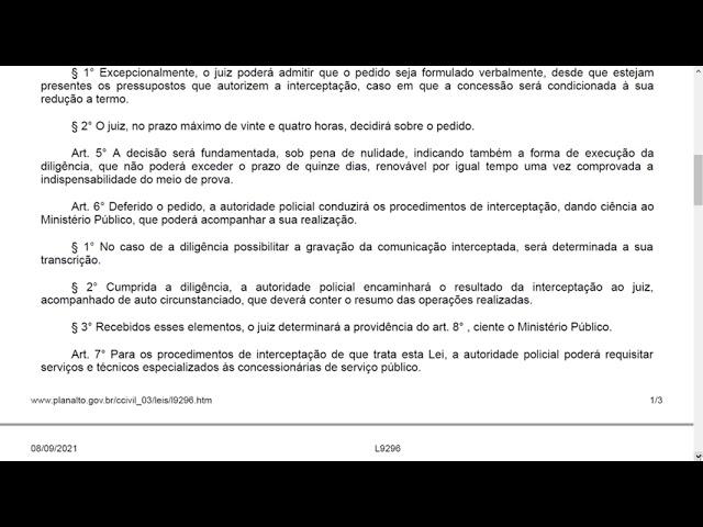 LEI SECA EM ÁUDIO , Interceptação telefônica, lei 9.296/98