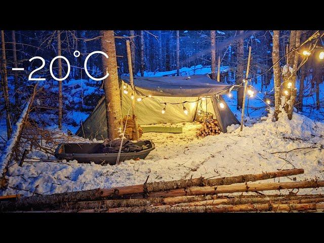 -20°C Winter Hot Tent Camping in Snow - Off Grid Living