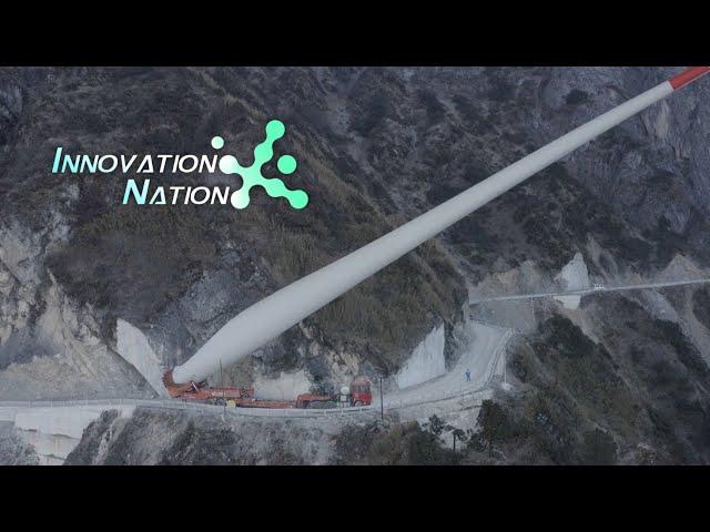 Transporting 75-meter-long wind turbine blades on mountain roads in China