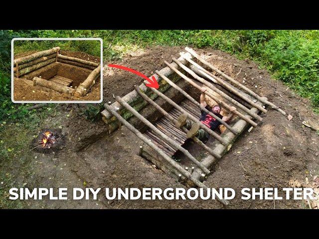 Solo Overnight Building an Underground Shelter in The Mud and Eggs with Cheese