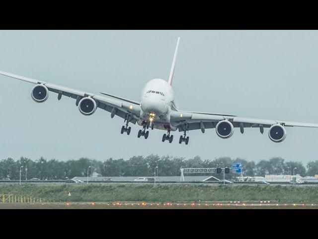 Unbelievable AIRBUS A380 CROSSWIND LANDING, GO AROUND + SHARP RIGHT TURN during a STORM (4K)