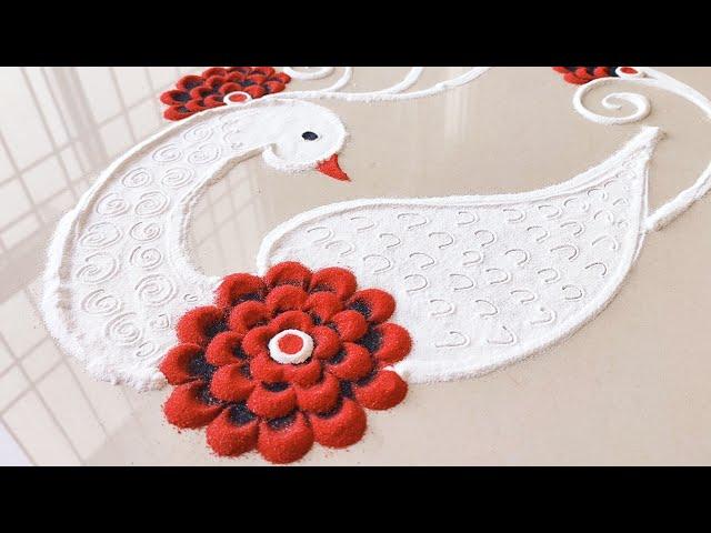 Basant panchami rangoli | Swan Rangoli Muggulu | बसंत पंचमी रंगोली | Rangoli of Swan | Bird Rangoli