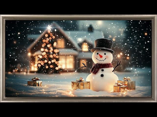  Christmas Wonderland - Snowman blinking - Star shines | 4K Screensaver for TV | 1 Hour  - no sound