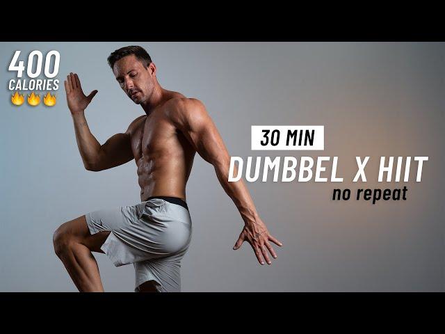 30 Min Full Body Dumbbell + Cardio HIIT - Strength & Calorie Burn (no repeat, at home)