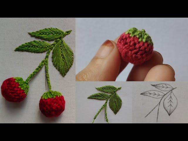 3D Raspberry  embroidery design using cotton earbuds | hand embroidery designs