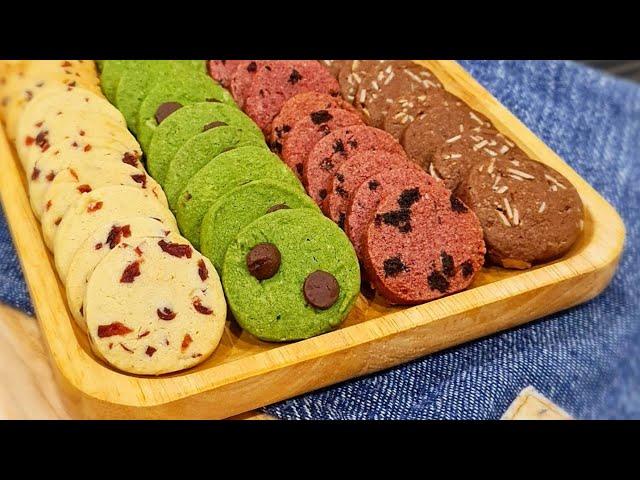 Icebox Butter Cookies 4 flavors 冷冻牛油曲奇饼干4种口味|蔓越莓，抹茶，红丝绒，巧克力Cranberries, Matcha, Red Velvet,Chocolate