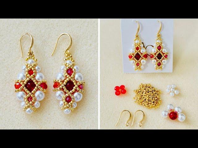 Aretes de Bisutería Fácil  y Elegante   con Perlas, Mostacillas y Cristales.