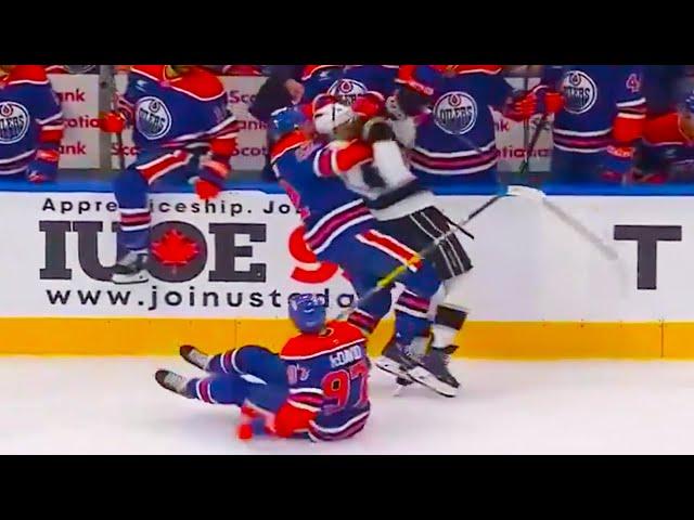 Alex Laferriere Hit on Connor McDavid Kasperi Kapanen Fight | Edmonton Oilers vs LA Kings Highlights