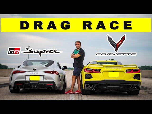 2021 Corvette C8 Convertible vs 2021 Toyota Supra 3.0 GR, comparison and drag race!