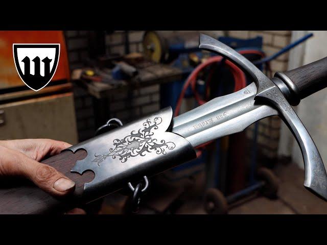 Forging a pattern welded long sword,  making the scabbard.