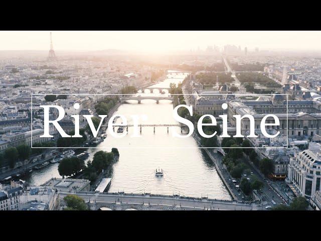 Drone River Seine, Paris, France, 4k.