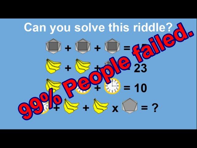 Hardest Math Equation Puzzle - Hard Clock Banana Hexagon Square Pentagon Algebra Riddle