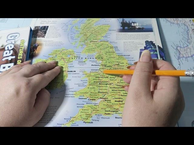 ASMR ~ United Kingdom History & Geography ~ Soft Spoken Map Tracing Page Turning