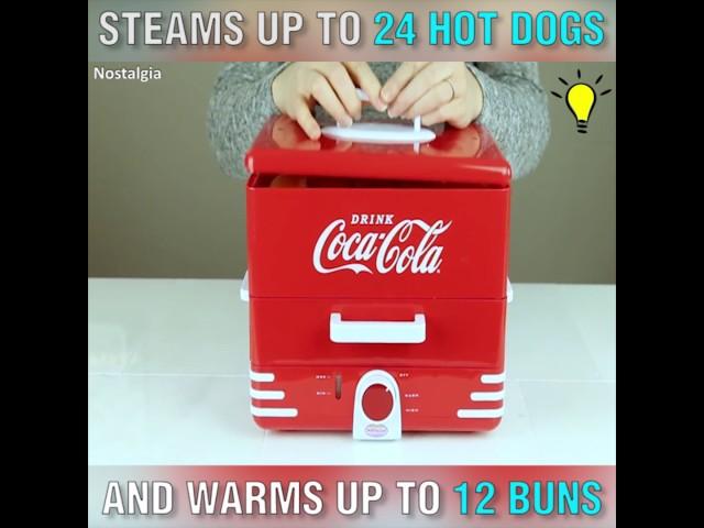 The Nostalgia Coca-Cola Hot Dog Steamer steams hot dogs and buns to delicious perfection in minutes!