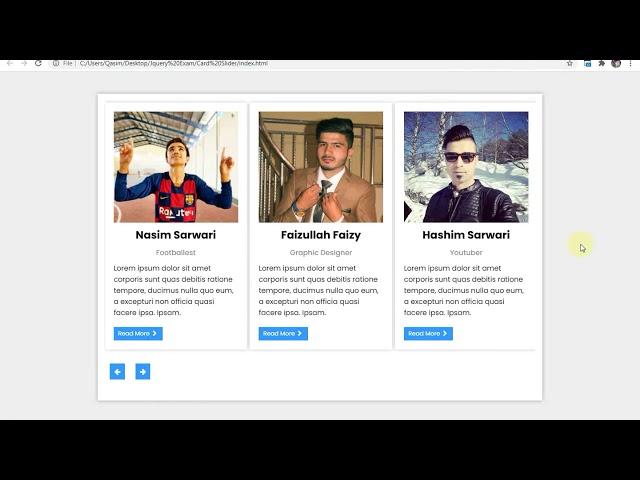 Card Slider Using HTML , CSS & Jquery