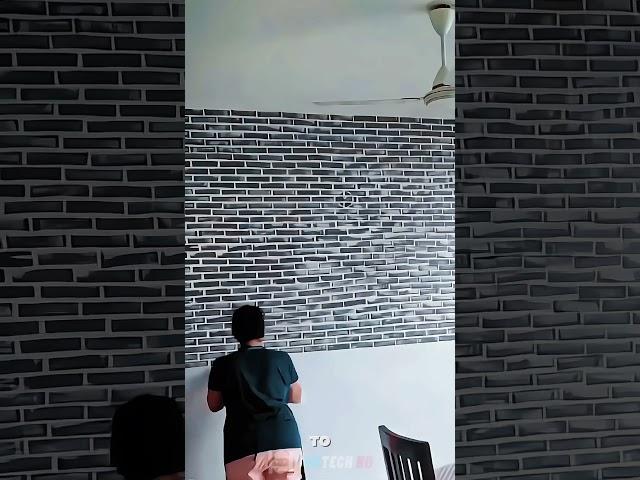 The process of making wall decorations with sponge foam to form a brick pattern