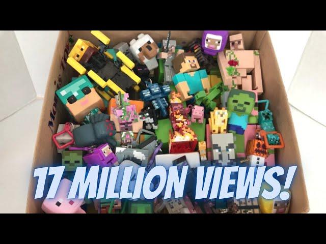 Box Full of Minecraft Figures Wolf Tabby Cat Burning Blaze Steve  Ghast Enderman Alex Iron Golem