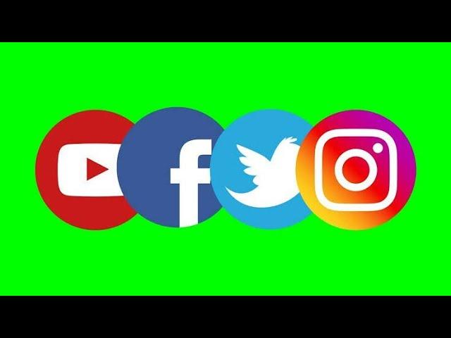 Instagram, Facebook, Youtube, Whatsaap and Twitter  Green Screen logo Animation