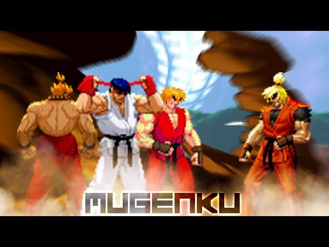 New Dragon Ken Remake! vs Master Ryu, Ken, Akuma Team! Street Fighter Mugen