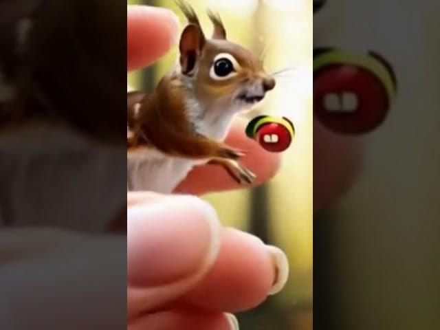 Adorable Miniature Squirrel with Toy Ball on Fingertip in Sunlit Forest #beachfashion #relaxation