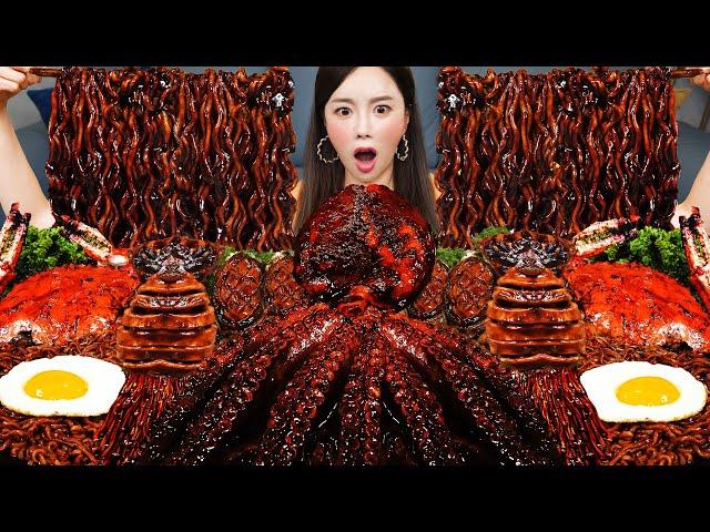 [Mukbang ASMR] Jjajang Octopus  Abalone Squid Enoki Mushroom Seafood Recipe Mukbang ASMR Ssoyoung