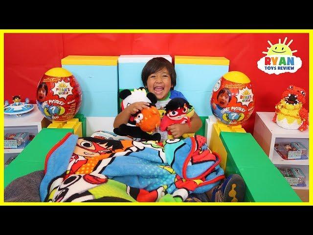 Ryan Pretend Play Sleeping in Giant Box Fort House Challenge!!!