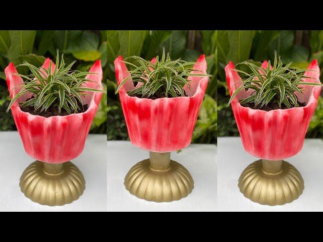 Extremely creative flower pot decorative from towel with cement || New ideas at home garden