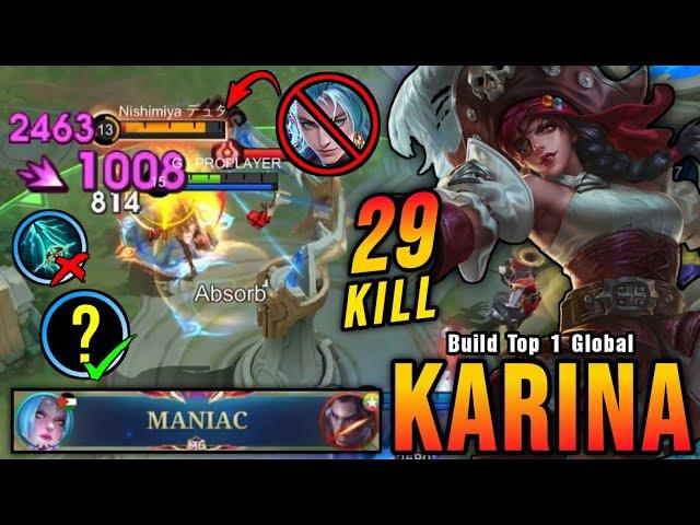 29 Kills + MANIAC!! Best Karina One Hit Build and Emblem!! - Build Top 1 Global Karina ~ MLBB