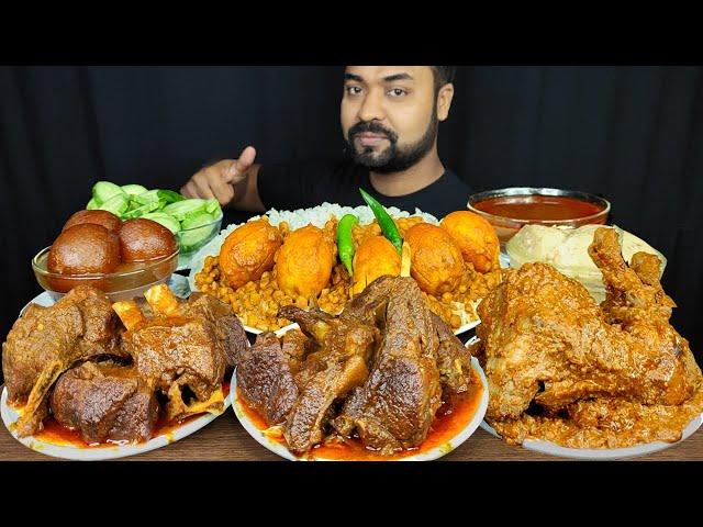 SPICY MUTTON CURRY, EGG CURRY, CHICKEN ROAST, GULAB JAMUN, YOGURT, RICE ASMR MUKBANG EATING |