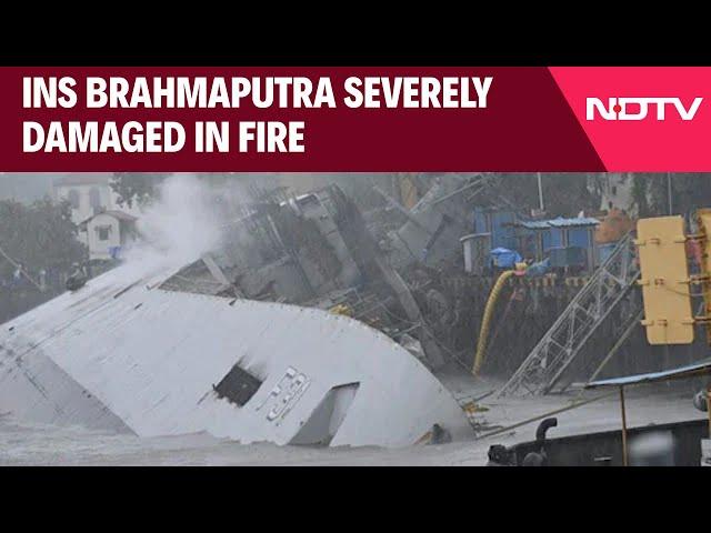 INS Brahmaputra | INS Brahmaputra Severely Damaged In Fire, Lying On Its Side; Sailor Missing