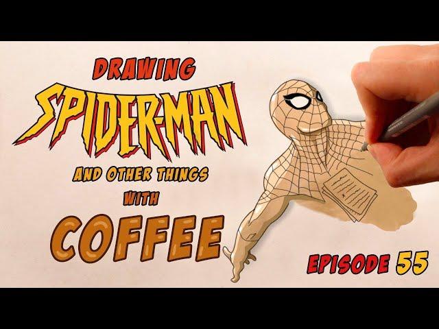Drawing SPIDER-MAN with COFFEE! | Coffee Doodles