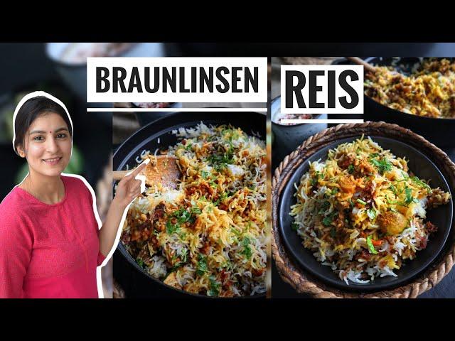 Basmatireis mit Braunlinsen und Champignon - vegetarische Rezepte -Desi Küche