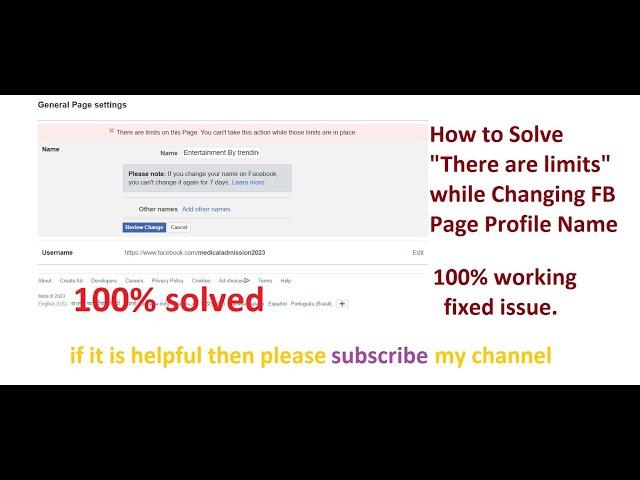 How to Solve "There are limits on this page" while Changing FB Page Profile Name |  limits_issue2023