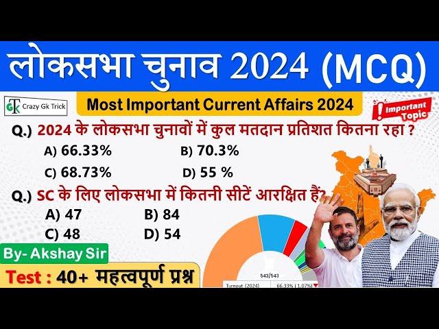 Lok Sabha Election 2024 | Most Important MCQ | Current Affairs | Lok Sabha Election MCQ- Akshay Sir