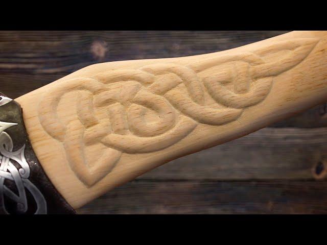 How to make a simple carving on an ax handle.  Carving handle of a Viking Axe