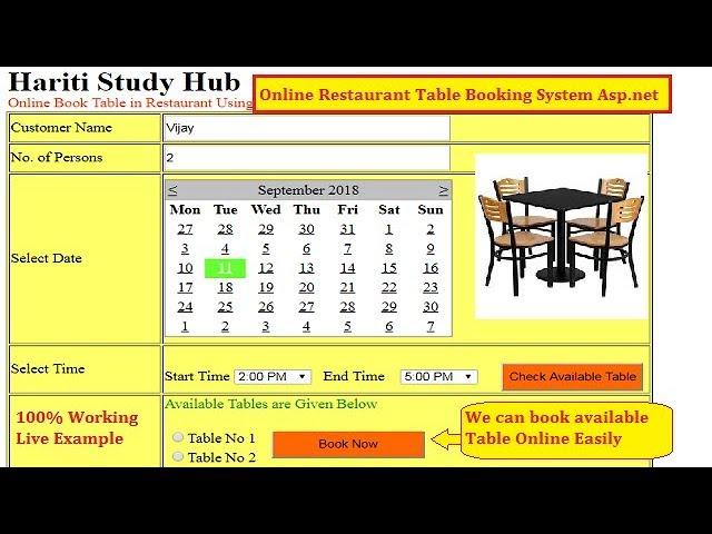 Online Table Booking System For Restaurant in Asp.Net Using C# | Hindi | Free Online Learning Class