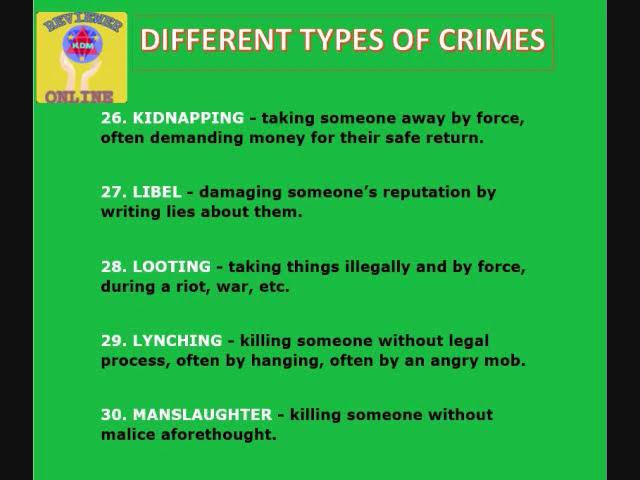 DIFFERENT TYPES OF CRIMES