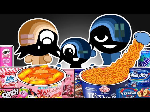 INCREDIBOX SPRUNKI - Rebel Family Convenience Store PINK BLUE Food Mukbang Animation | ASMR