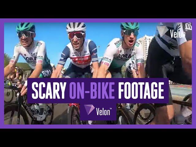 Scary on-bike footage from UAE Tour sprint | Featuring Caleb Ewan and Pascal Ackermann