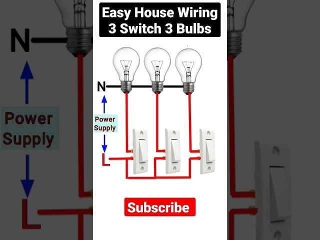 Simple easy house wiring #3 switch 3 bulbs connection # shorts #viral #ytshorts