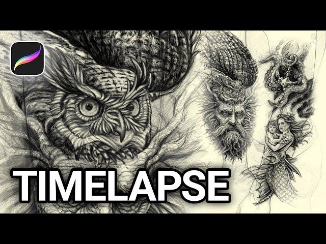 Blackwork Tattoo Design Procreate Timelapse Process