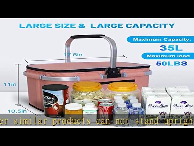 LIQING 35L Large Picnic Basket, Shopping, Travel, Camping Grocery Bags, 2 Layers of Internal Pocket