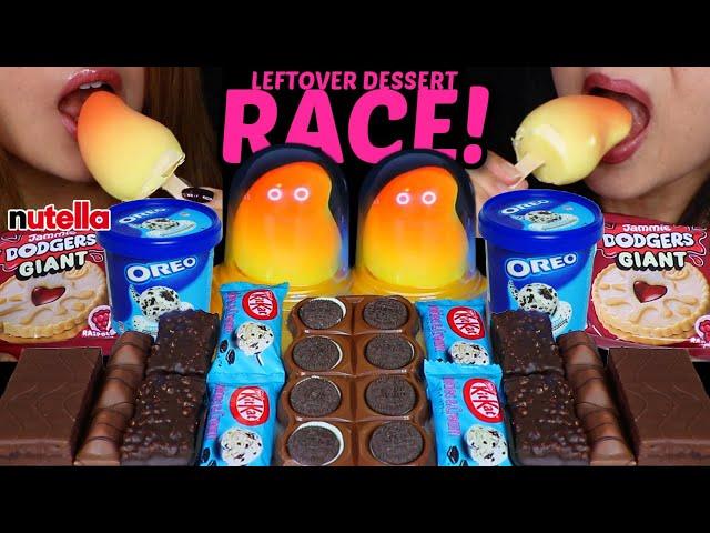 ASMR LEFTOVER DESSERT RACE! VIRAL MANGO ICE CREAM, MILKA OREO BAR, NUTELLA, KITKATS, CAKE BARS 먹방